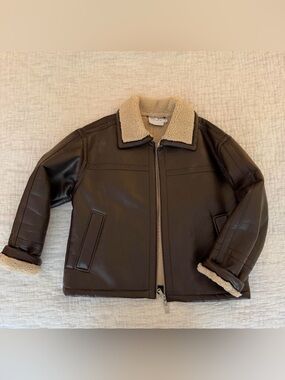 Topman Dark Brown Bomber Jacket with Cream Sherpa Collar